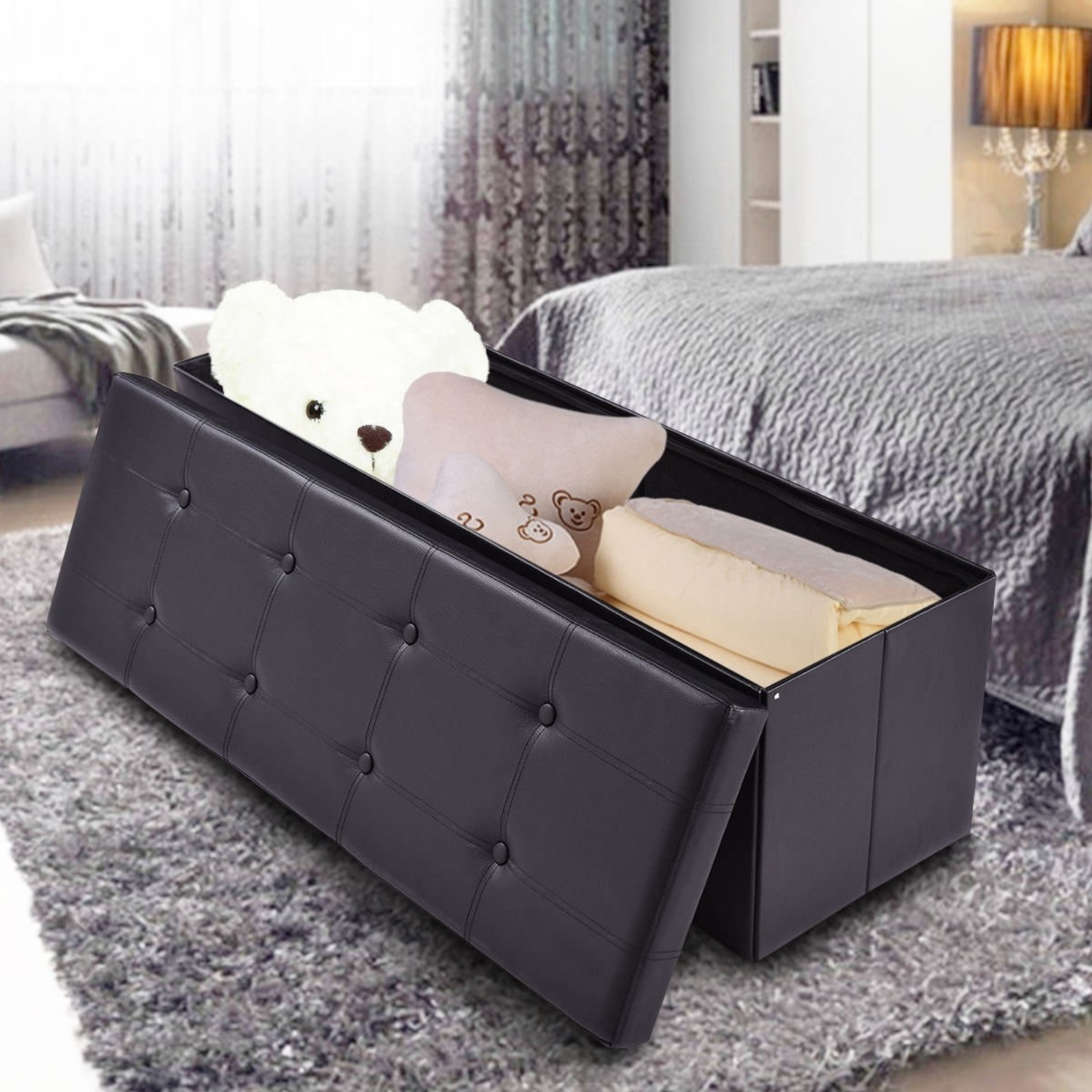 End Of Bed Storage Bench Seat Black Foot Of Bed King Size Leather