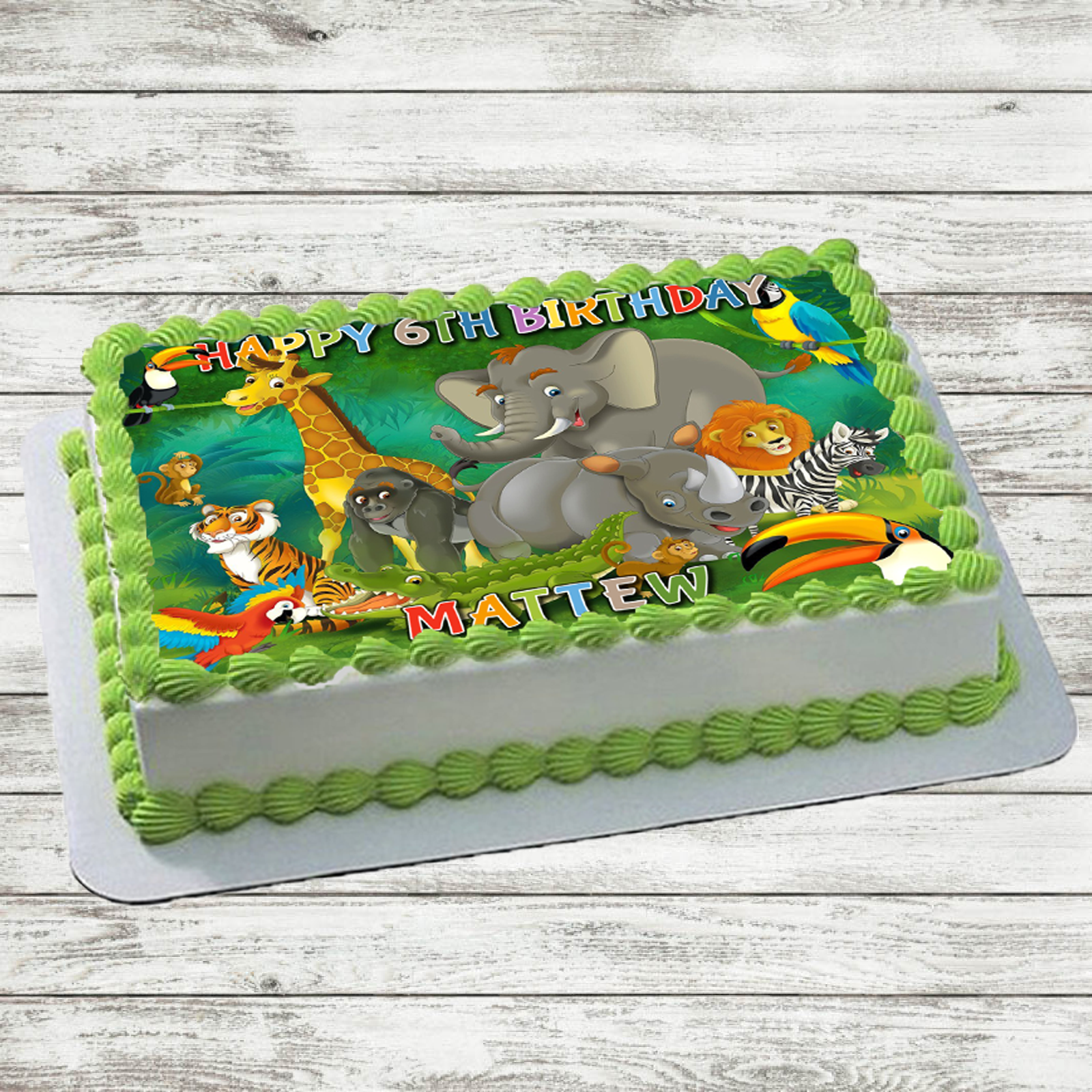 Safari Animals Rectangle Edible Cake Topper Decoration Personalised 4 99 Picclick Uk