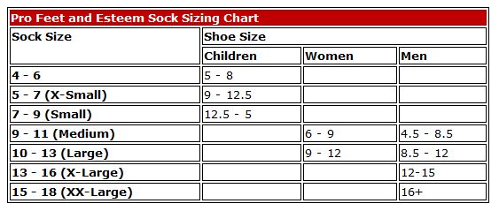 Softball Sock Size Chart