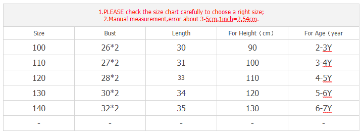 Tutu Dress Size Chart