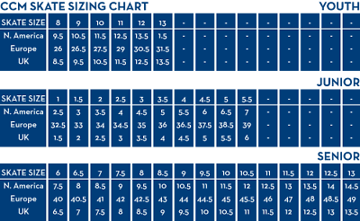 Bauer Senior Skate Size Chart