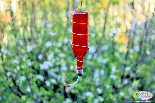 Red Glass Wine Bottle Hummingbird Feeder Bird Feeder Gift For