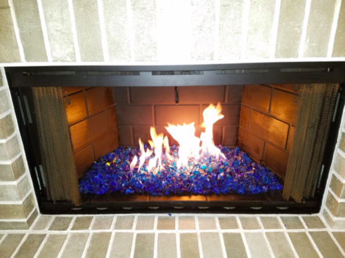 Fire Pit Glass Rocks Patio Outdoor Propane Gas Fireplace Blue