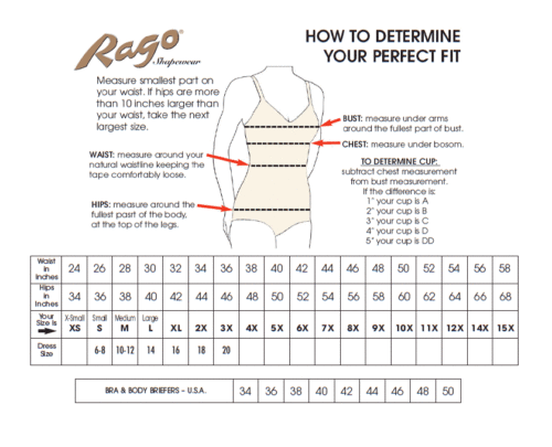 Rago Shapewear Size Chart