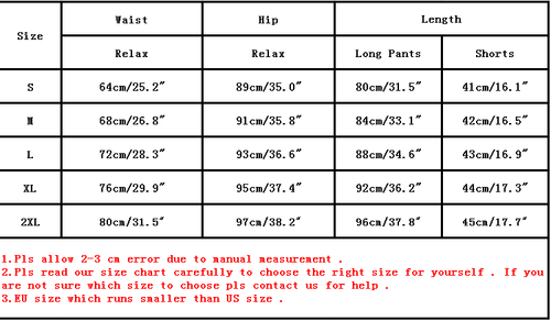 Mens Compression Shorts Size Chart