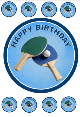 Table Tennis Happy Birthday Cake Cupcake Topper Decoration Wafer