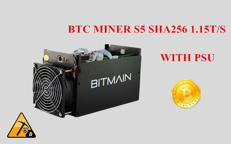 Btc Miner Bitcoin Mining Machine Asic With Power Supply Antminer S5 1 15t Used - 