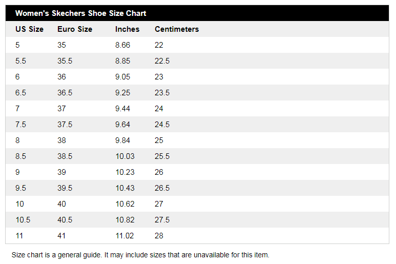 skechers shoe size guide