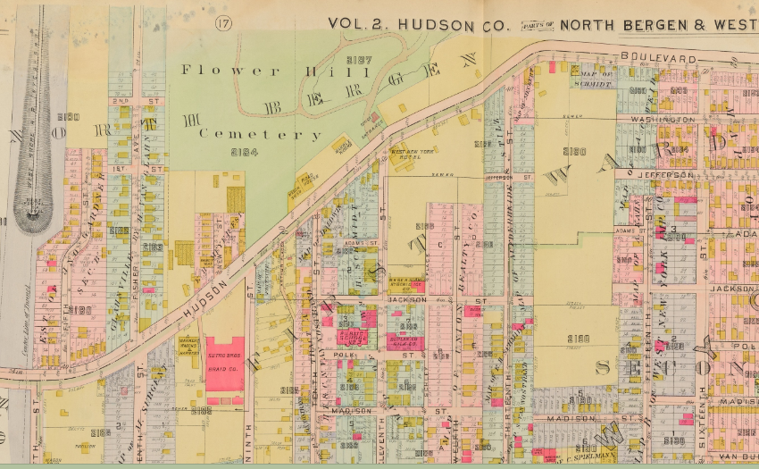 1909 WEST HOBOKEN NEW JERSEY ST MICHAEL'S CHURCH COPY ATLAS MAP HUDSON COUNTY