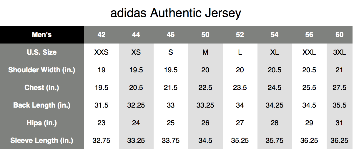 adidas jersey size chart hockey