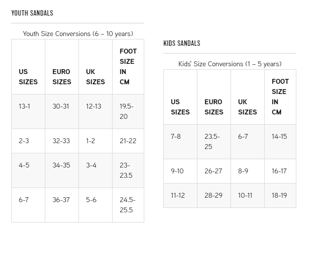 Sanuk Shoe Size Chart