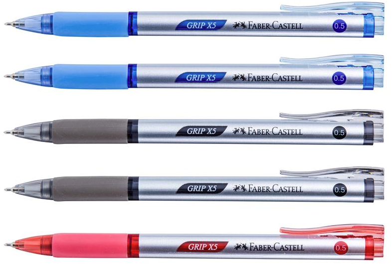 3 X Faber-Castell Grip X5 Blue Black Red Ink Retractable Ball Point Pen Set 0.5 for sale online