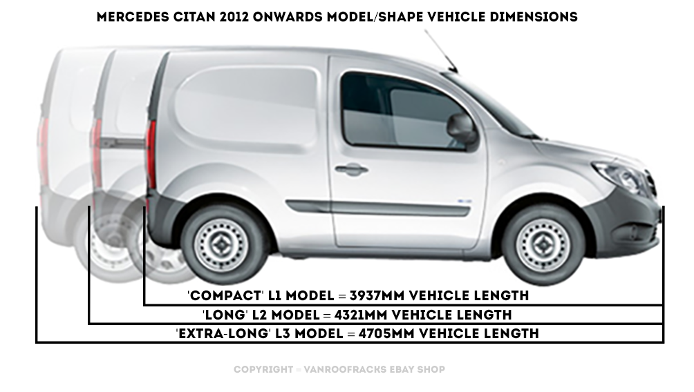 Mercedes Citan Extra Long.L3 Extra Long Mercedes Citan Roof Rack Bars X3 Rhino Van Load Guards 2012 2020 120 00 Picclick Uk