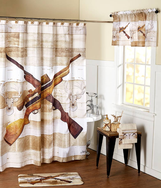 Mens Shower Curtain Deer Bathroom Decor Cabin Hunting Lodge Fabric
