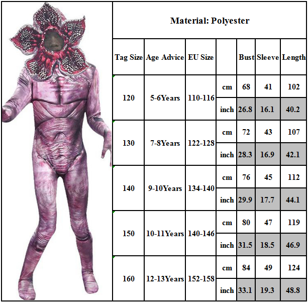 Halloween Stranger Things demogorgon play costume 3D print onepiece 10-12 12-14Y
