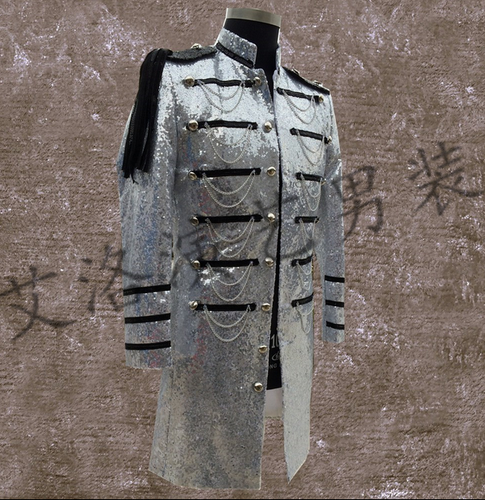 Mens Sequins Glitter Singer Military Court Tassels Blazer Costume Coat Jacket hu