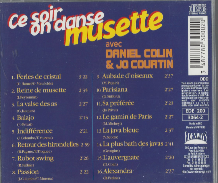 Cd Ce Soir Auf Danse Musette Mit Daniel Colin Et Jo Courtin 2967 Eur 19 94 Picclick De