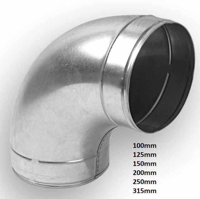 Galvanised Safe Pressed Metal Ducting Bend 45 Degree 100mm