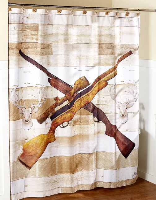 Mens Shower Curtain Deer Bathroom Decor Cabin Hunting Lodge Fabric