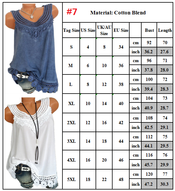 Summer Women/'s Lace Loose Sleeveless Vest T Shirt Blouse Boho Tank Top Plus Size