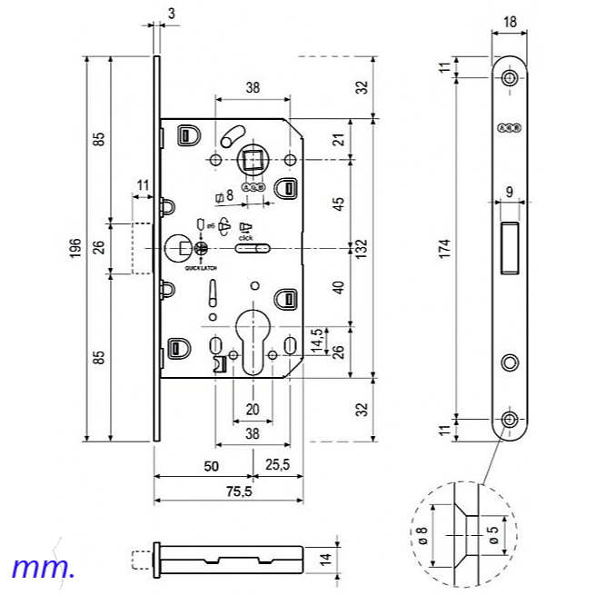 AGB Mediana Polaris Interior Door Silent Magnetic Privacy Lock Polished Nickel