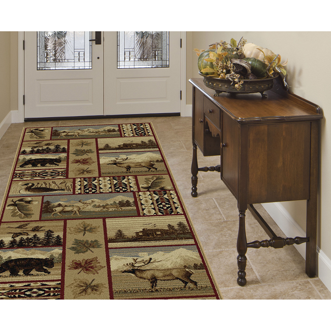 Wildlife Themed Area Rug Rustic Lodge Cozy Cabin Decor Bear Deer
