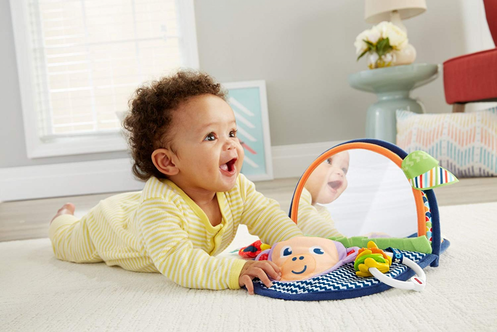 Fisher Price Monkey Mirror Newborn Baby Floor Mirror Play Mat Toy