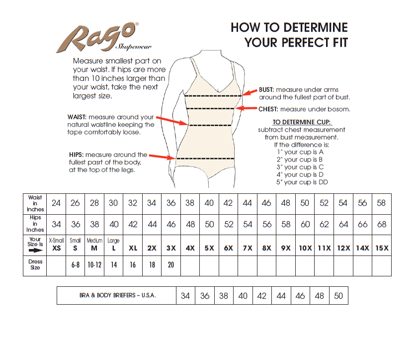 Rago Waist Cincher Size Chart