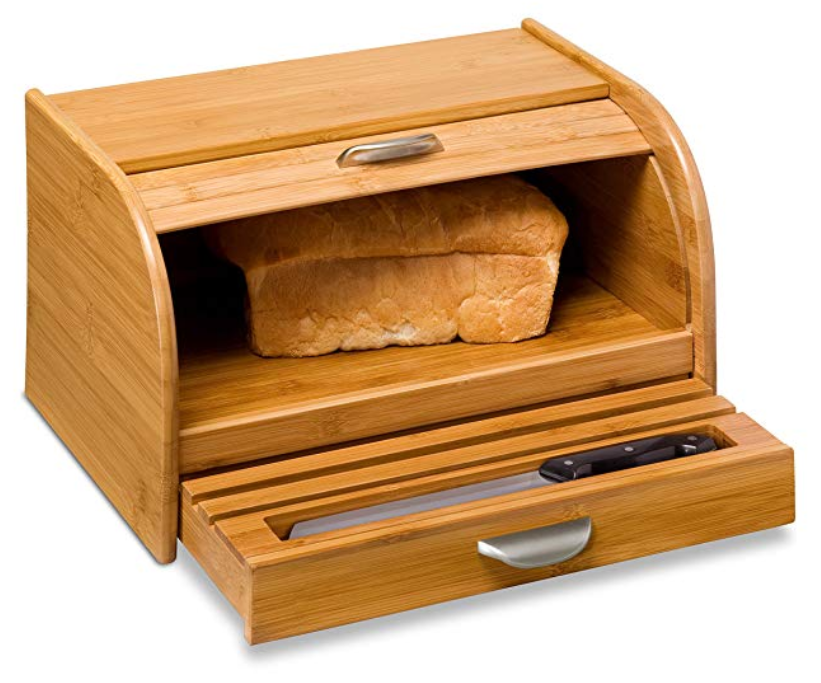 Vintage Wood Bread Box Bamboo Roll Top Cake Snack Storage Bin