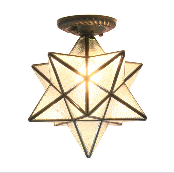 30cm Antique Moravian Star Pendant Light Metal Glass Shade Lamp