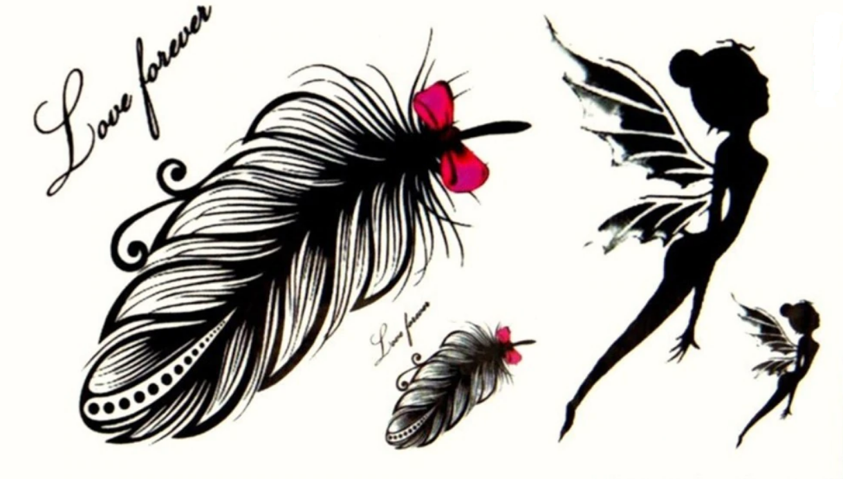 Tatouage Temporaire Plume Oiseau Fée Temporary Tattoo