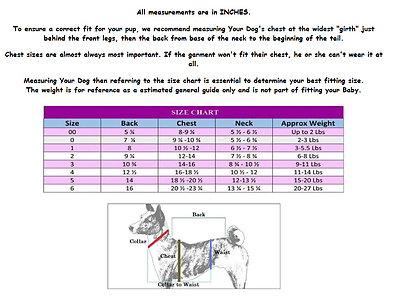 Bootique Dog Costume Size Chart