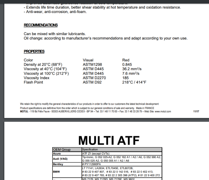 Motul Recommendation Chart