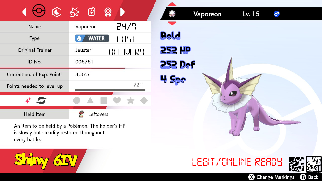 Pokemon Sword And Shield Shiny Eevee Evolutions 6iv Ev Legit