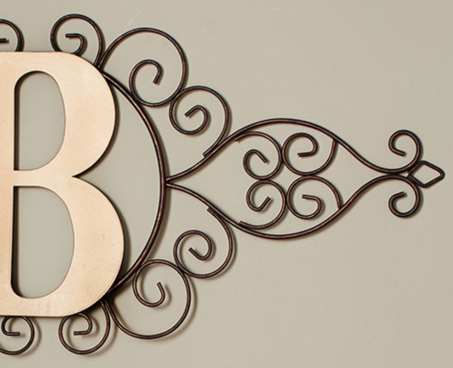 The Letter B Initial Monogram Wall Hanging Metal Rustic Scrollwork