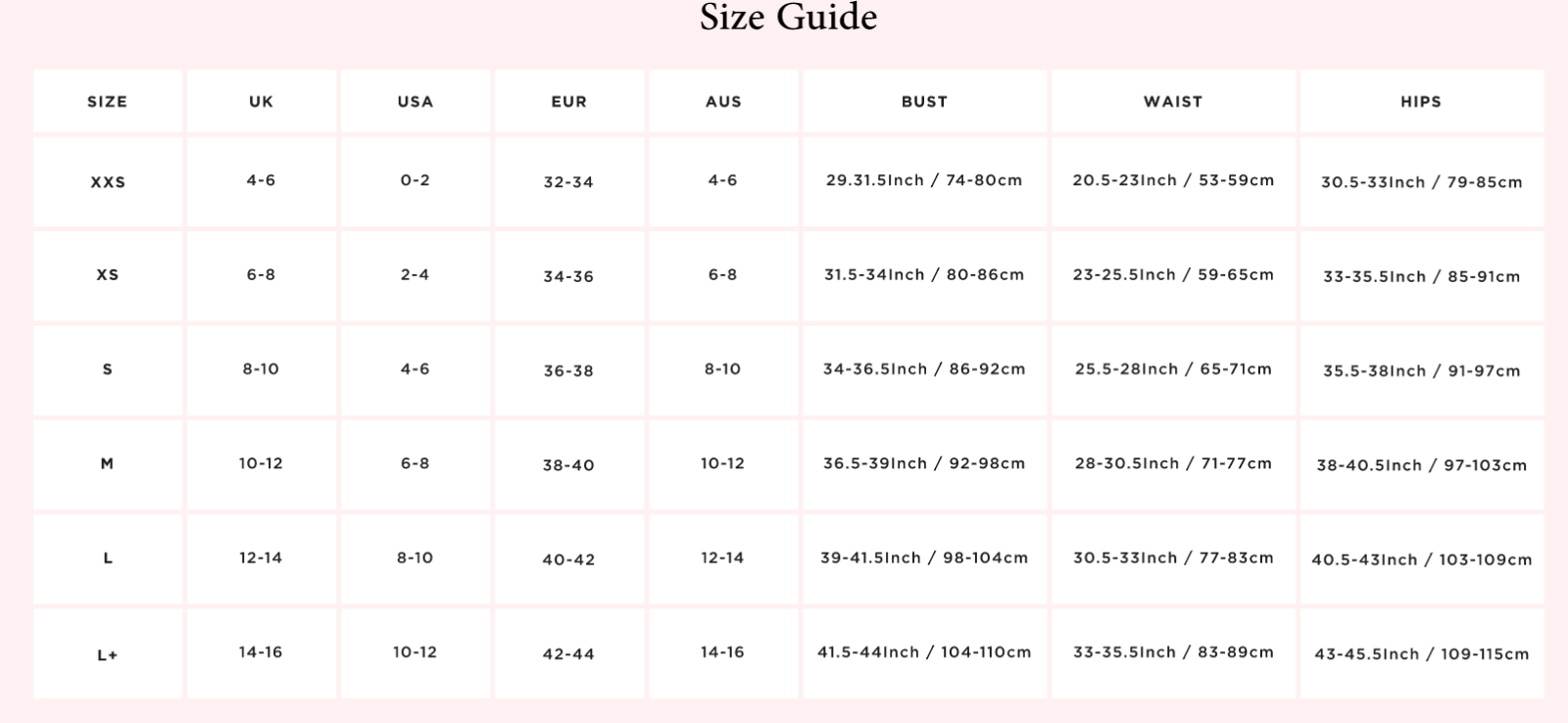 Mimi Chica Size Chart