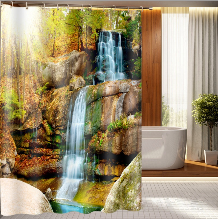 180//200cm Shower Curtain Polyester Waterproof Fabric Waterfall XMAS Snow Scene W