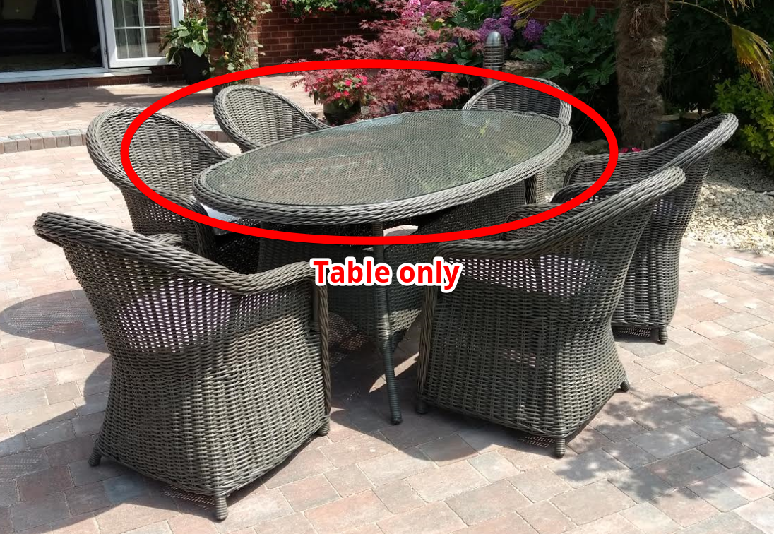 MILAZZO 6 SEATER Wicker/Rattan Effect Light Brown/Grey Garden Glass top