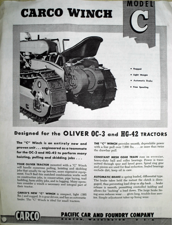 CARCO MODEL C Winch Service/Parts Manual — Oliver HG, OC-3 Crawlers