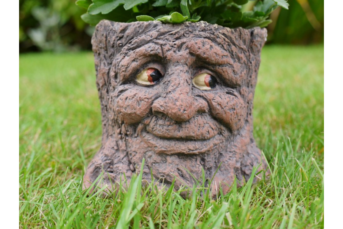 Tree Trunk Stump Man Face Flower Planter Garden Decorative 5639
