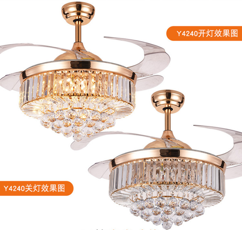 42 Rose Gold Invisible Crystal Ceiling Fan Light Lamp Luxury