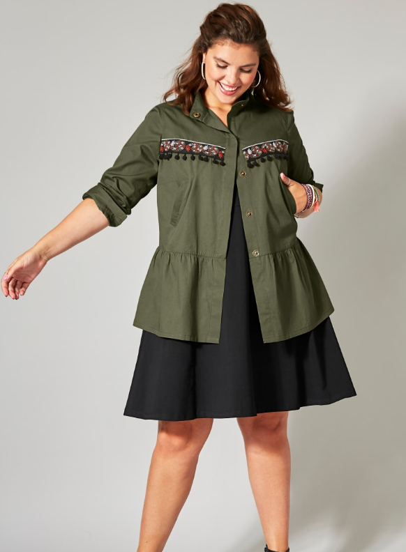 Jacke 48 54 Khaki Stickerei Military Kurzjacke Militar Look Damen Plus Size Neu Eur 44 99 Picclick De