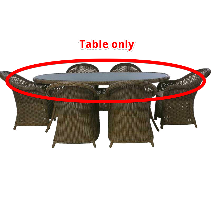 MILAZZO 6 SEATER Wicker/Rattan Effect Light Brown/Grey Garden Glass top