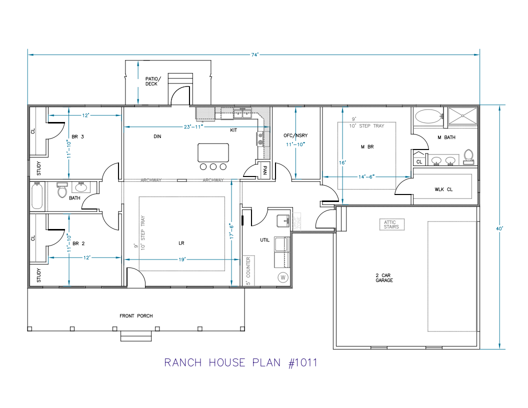 Ranch House Plans 1842 Sf 3 Bed 2 Bath Office Opt Basement