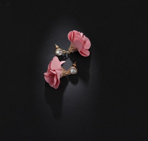 Ohrringe Ohrstecker Blume Blumen Blüte Stoff Quaste Pink
