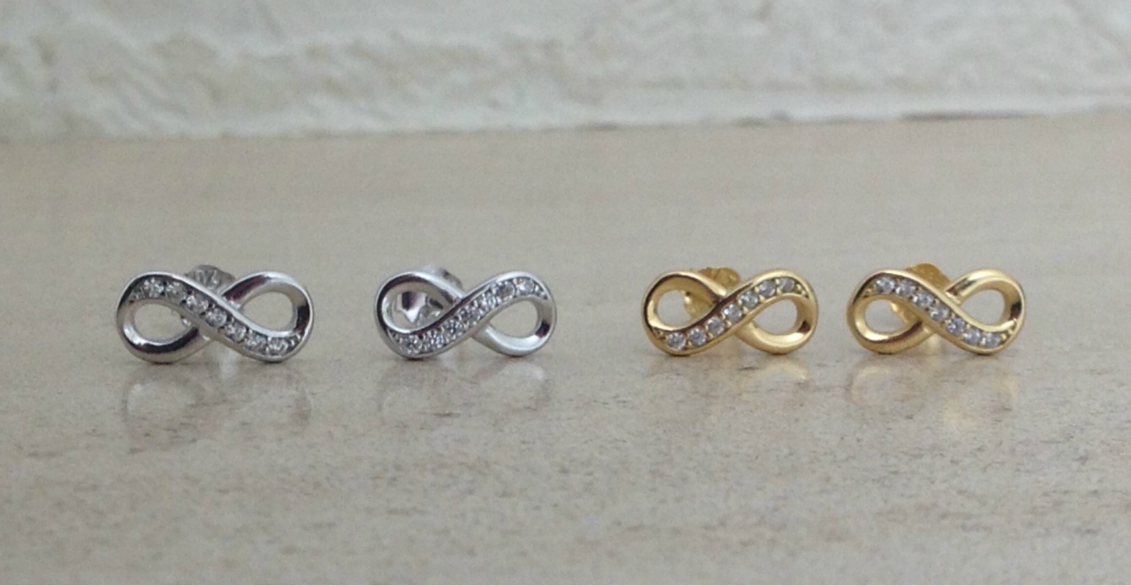 925 Sterling Silver Infinity earrings studs Gold Rose Gold