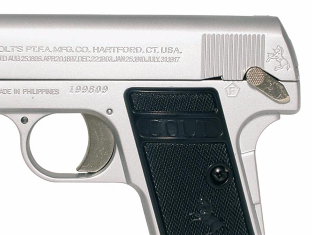 Superbe Réplique Pistolet à Bille Colt 25 Argent Crosse Noir
