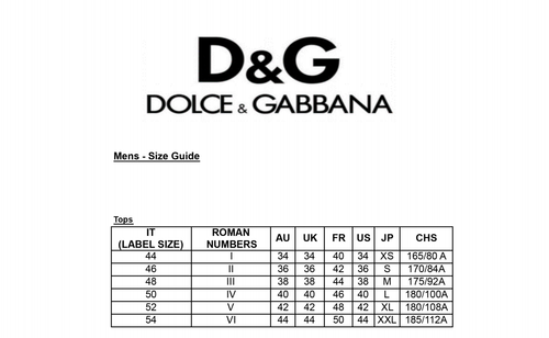 dolce gabbana t shirt size chart