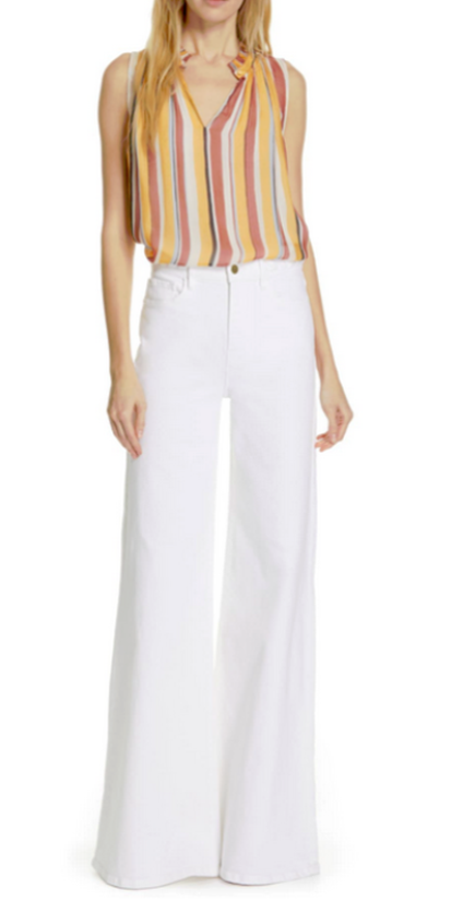 Frame Denim Le Palazzo Braid Waist Wide Leg Jeans Blanc NWT $275
