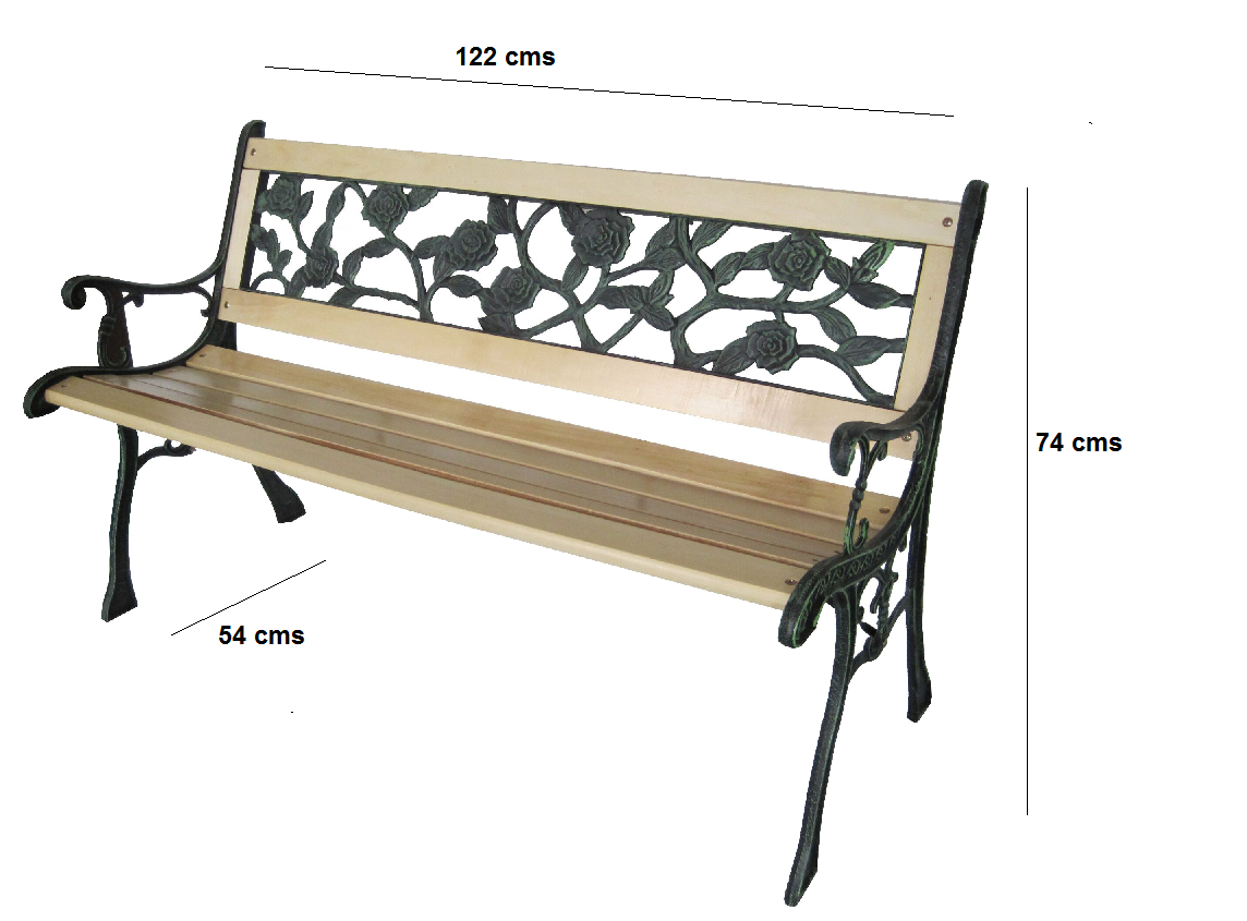Wooden 3 Seater Garden Outdoor Park Bench With Cast Iron Legs In
